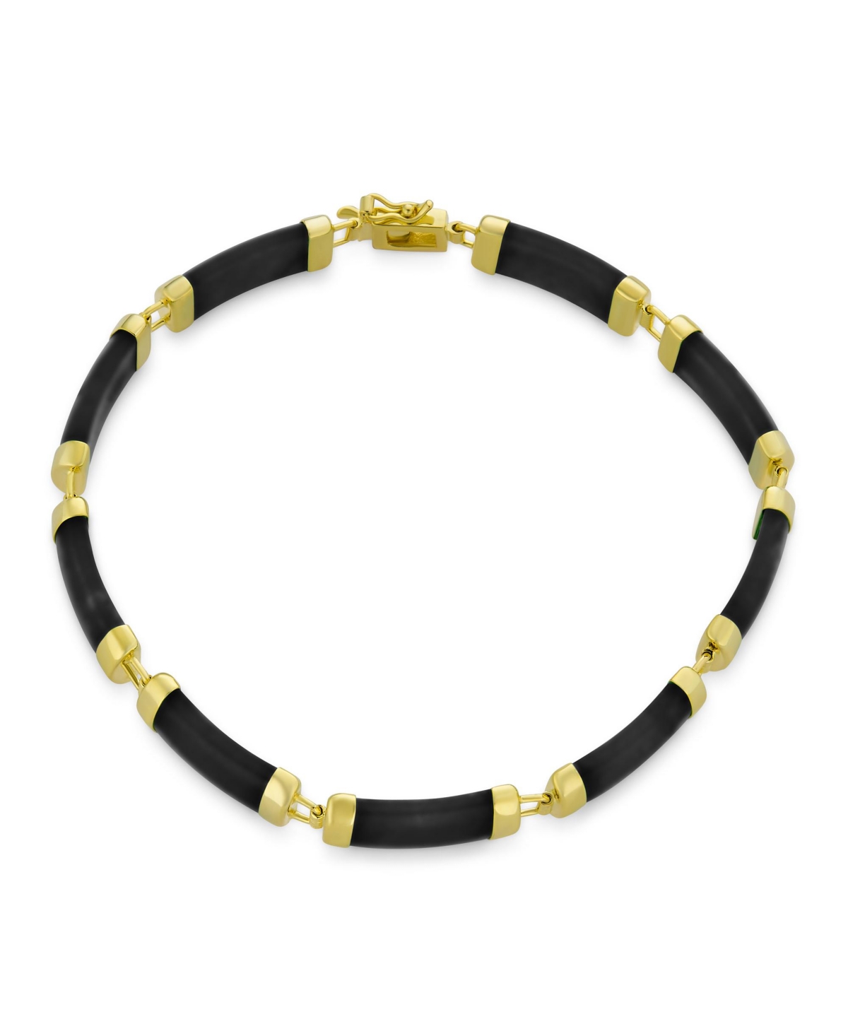 Bling Jewelry Asian Style Black Natural Onyx Strand Contoured Tube Bar Link Bracelet For Women Gold Plated Sterling Silver