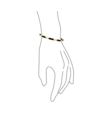 Asian Style Black Natural Onyx Strand Tube Bar Link Bracelet Sterling Silver 7.5 Inch