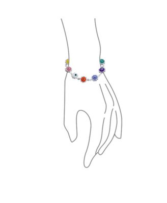 Protection Amulet Turkish Multi Color Charm Floral Round Flower Frame Evil Eyes Bracelet Sterling Silver 7.5 Inch