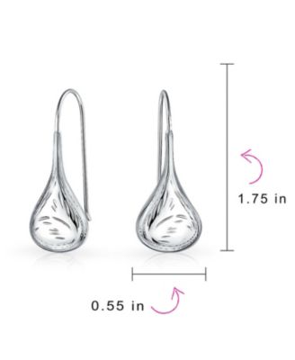 Carved Etched Puffed Pear Shaped Rain Drop Teardrop Earrings Fishhook Sterling Silver