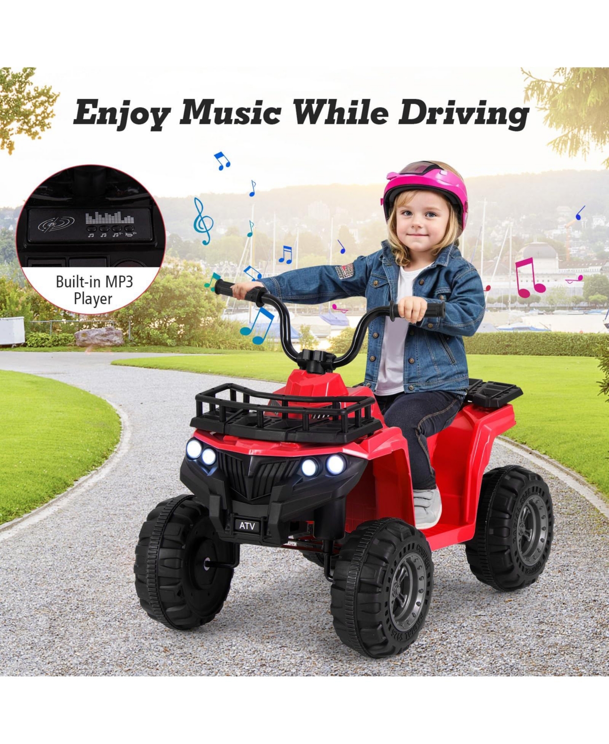Vebreda 6V Kids Ride On Electric Atv with Led Headlights and MP3 Player-Pink