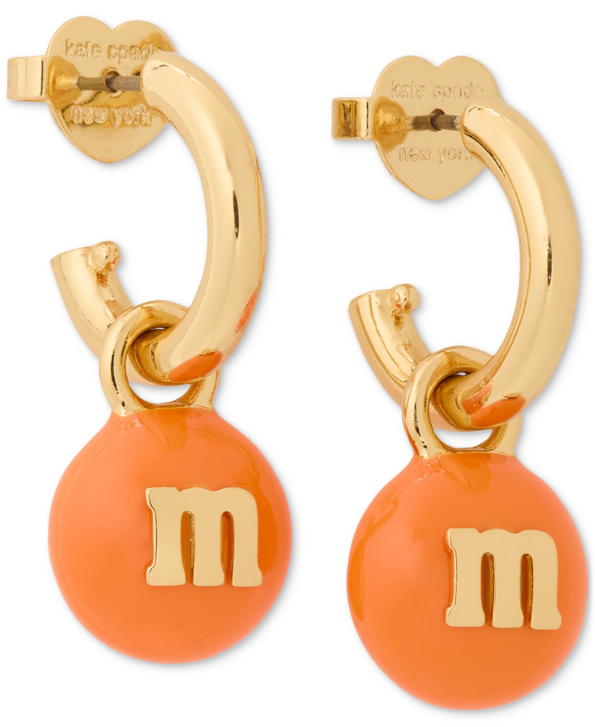 Kate Spade M&m X  New York Gold-tone M&m Charm Huggie Hoop Earrings In Orange,gol