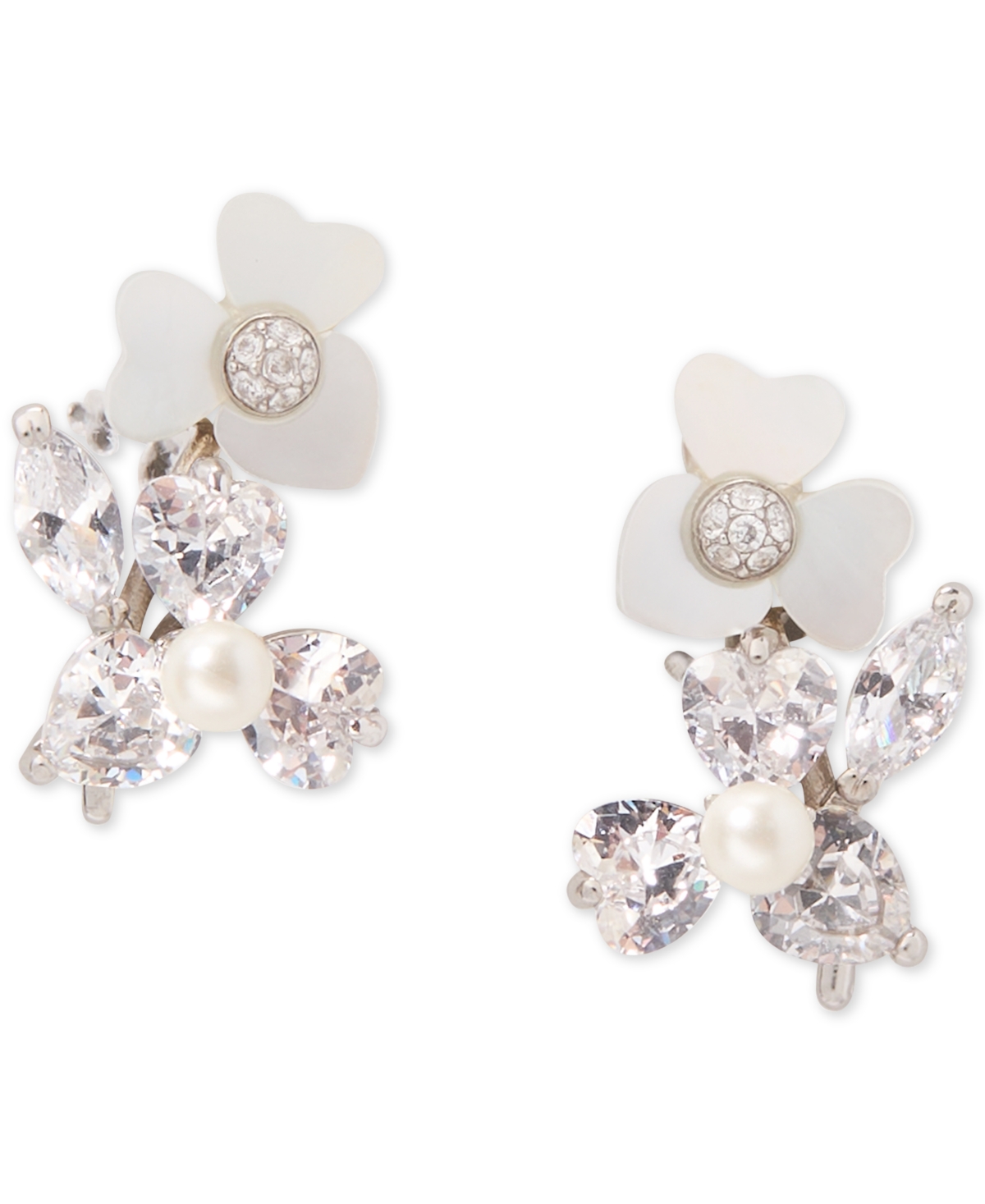Kate Spade Silver-tone Cubic Zirconia, Imitation Pearl & Mother-of-pearl Flower Stud Earrings In Cream,silv