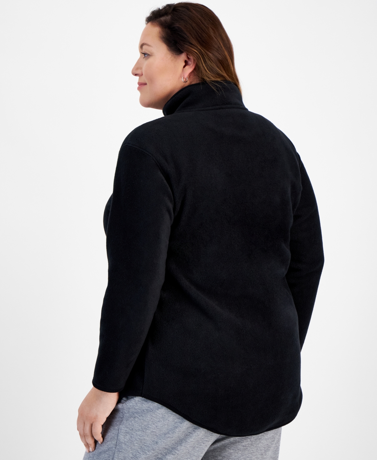 Style & Co Plus Size Quarter-zip Long-sleeve Sweater, Created For Macy's In Deep Black