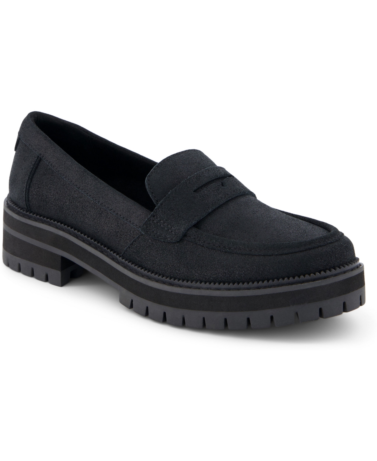 Shop Toms Women's Cara Lug Sole Loafers In Black Metallic Leather