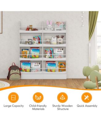 4-Tier Kids Bookshelf Toy Storage Bookcase Rack Wall w/ Anti-toppling Kits Grey