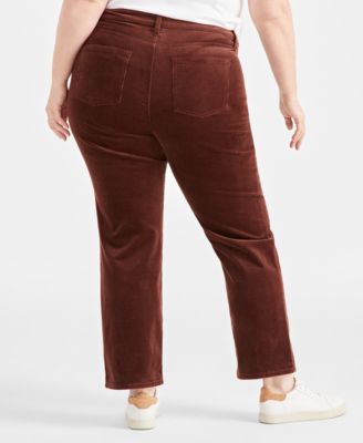 Plus Size High-Rise Straight-Leg Corduroy Pants