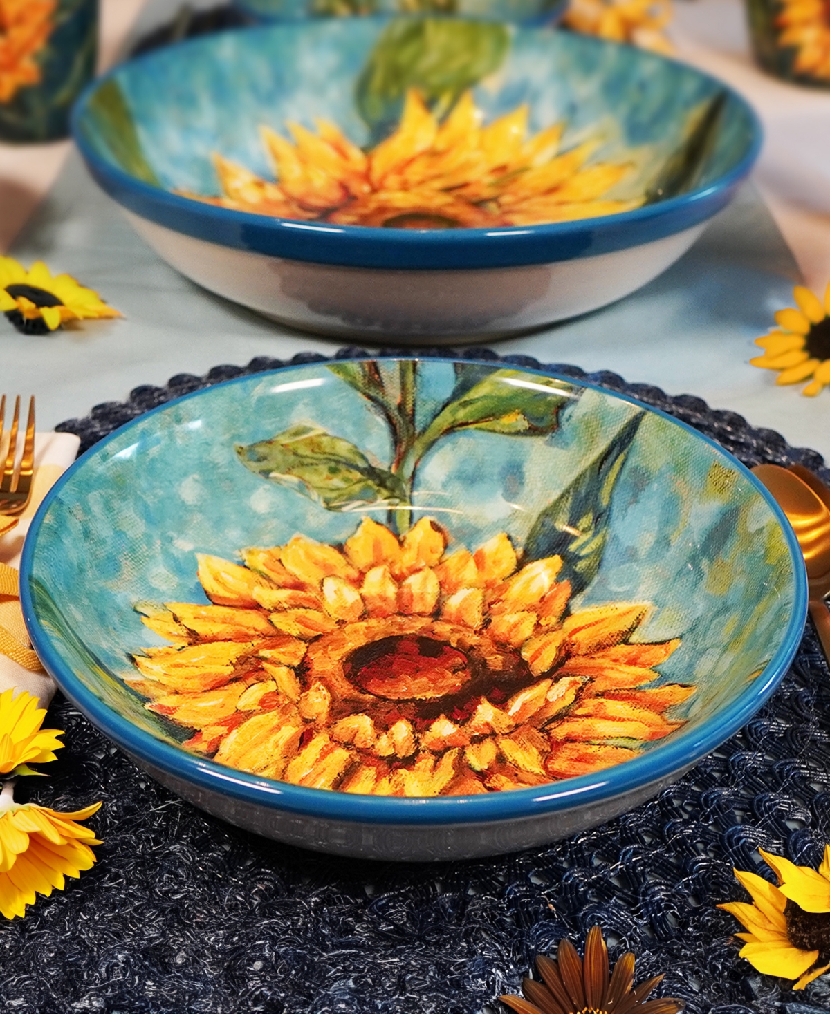 Certified International Golden Sunflowers Set Of 4 Dinner Plates In Miscellaneous