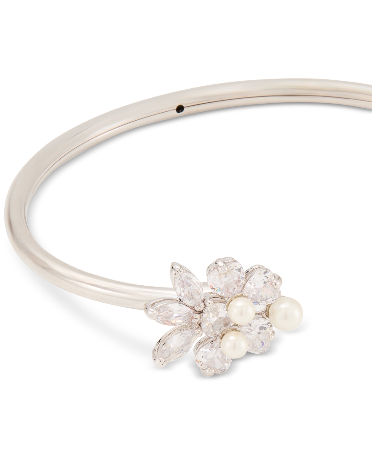 Kate Spade New York Silver-Tone Cubic Zirconia & Imitation Pearl Flower Flex Cuff Bracelet -silv