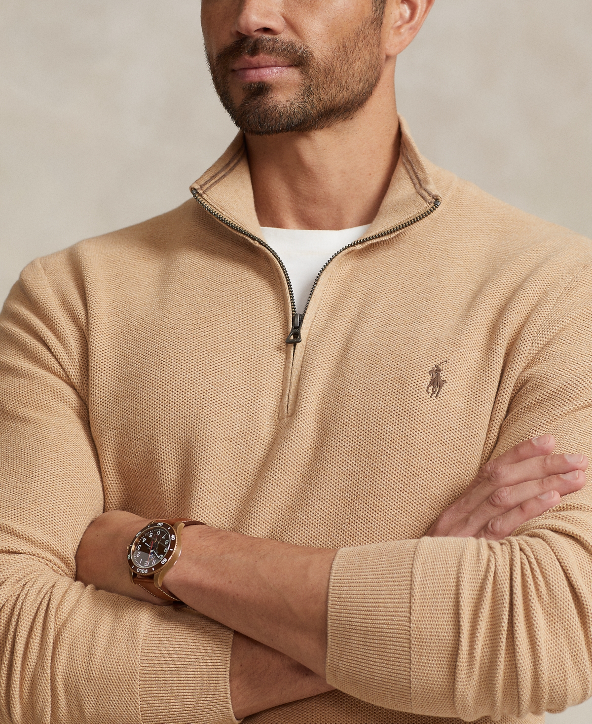 Polo Ralph Lauren Men's Big & Tall Mesh-Knit Cotton Quarter-Zip Sweater