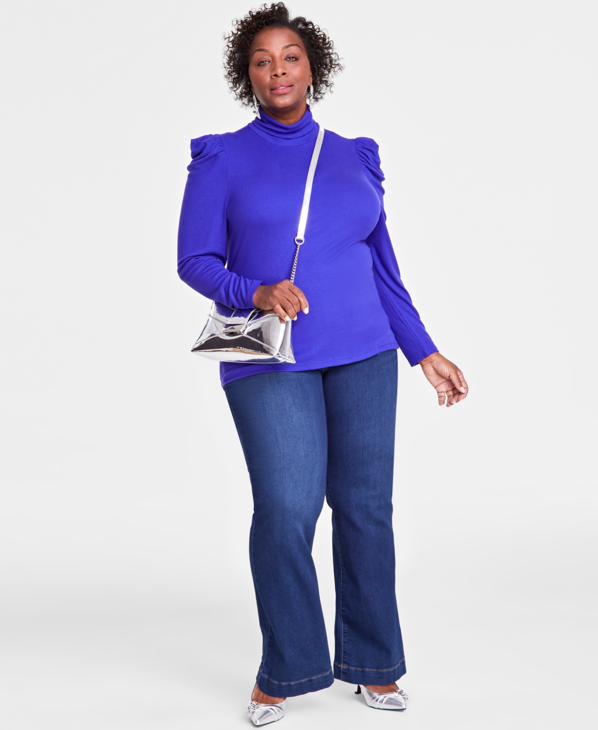 I.n.c. International Concepts Plus Size Puff-Shoulder Ribbed Turtleneck, Created for Macy's