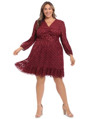 Plus Size Clip-Dot Fit & Flare Dress