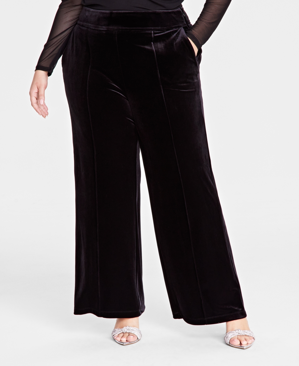 I.n.c. International Concepts Plus Size High-Rise Wide-Leg Velvet Pants, Created for Macy's