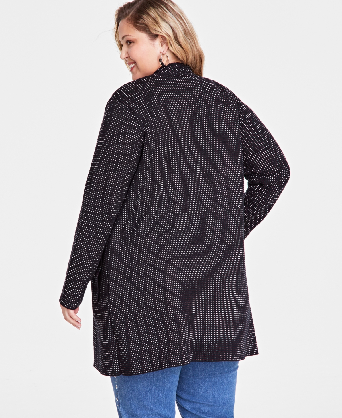 I.n.c. International Concepts Plus Size Studded Long Open-Front Cardigan, Created for Macy's