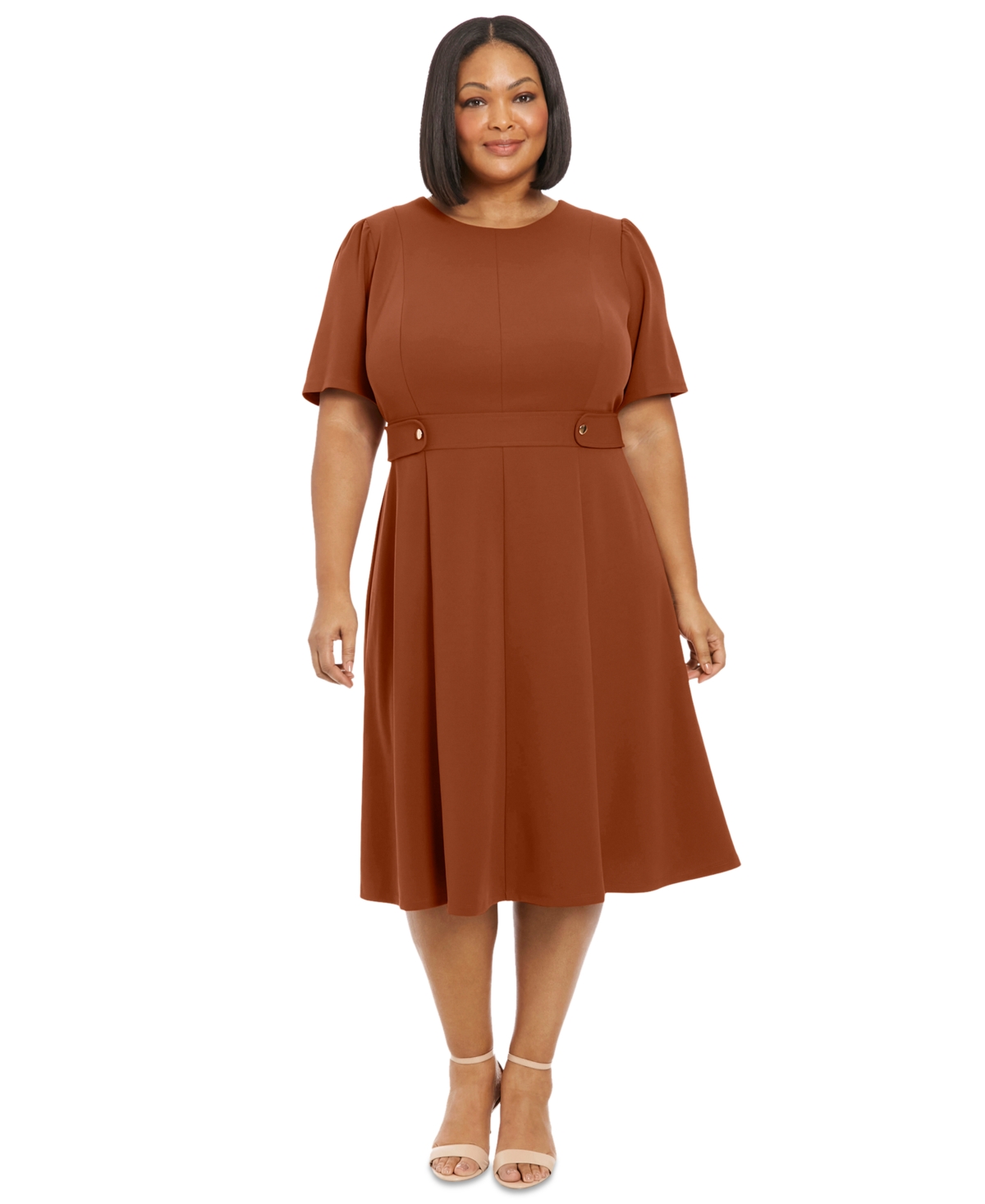 London Times Plus Size Fit & Flare Scuba Crepe Midi Dress In Cedar
