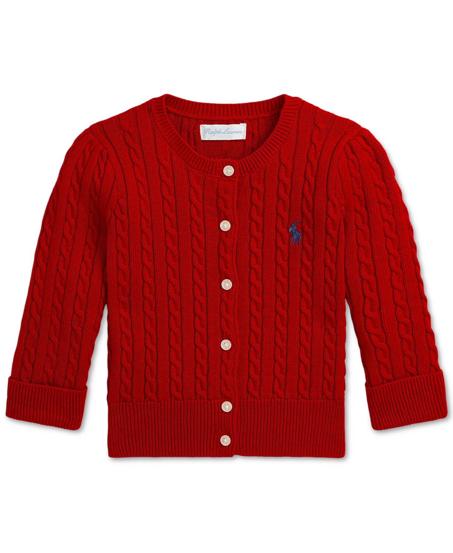 Кардиган Polo Ralph Lauren Cable-Knit Cotton Cardigan для девочек-малышей, цвет: Красный / Тёмно-синий — фото 1