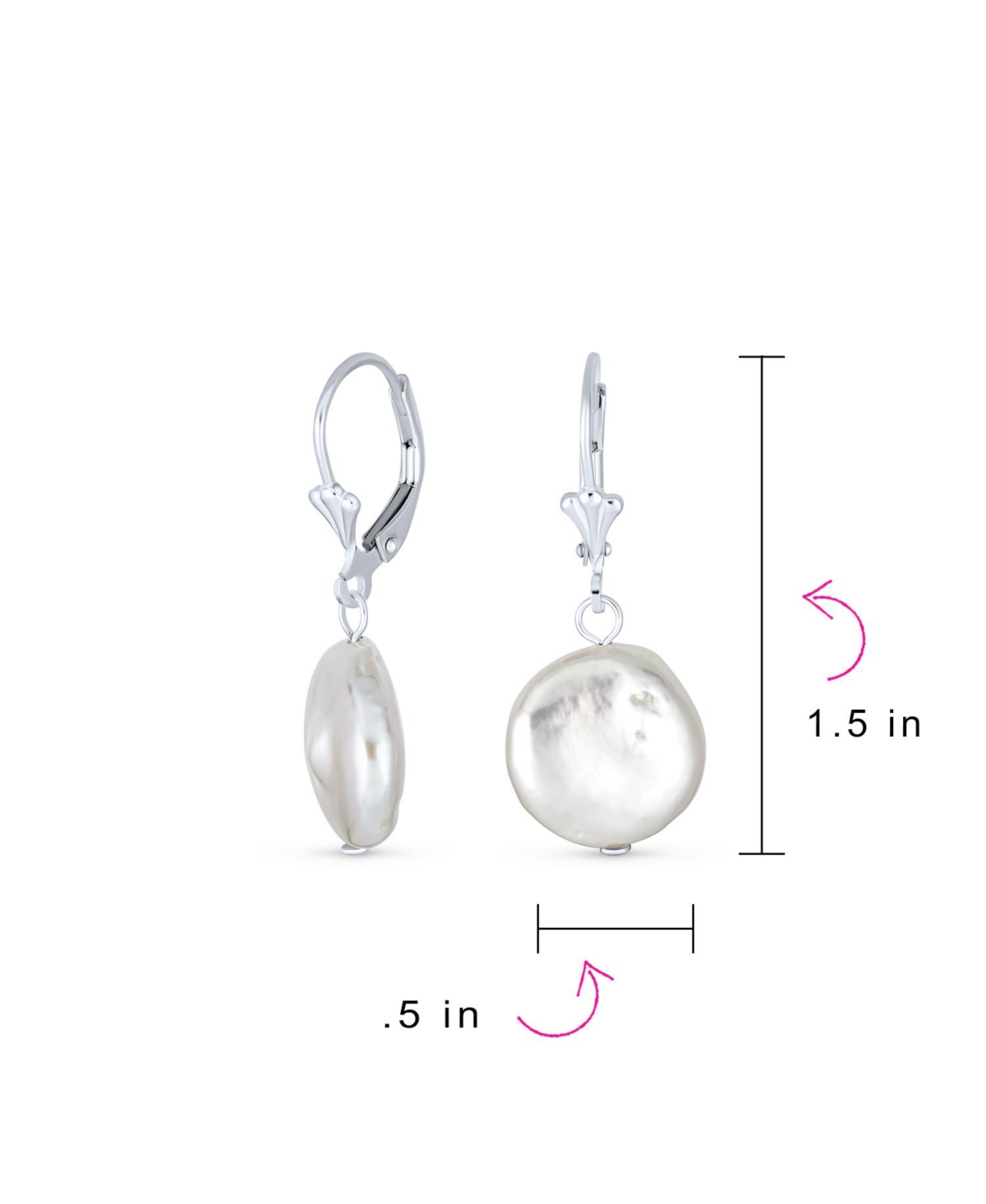 Bling Jewelry Baroque Irregular Round Coin Shaped White Biwa Coin Freshwater Cultured Pearl Dangle Earrings For Women Sterling Silver Lever back - Sil