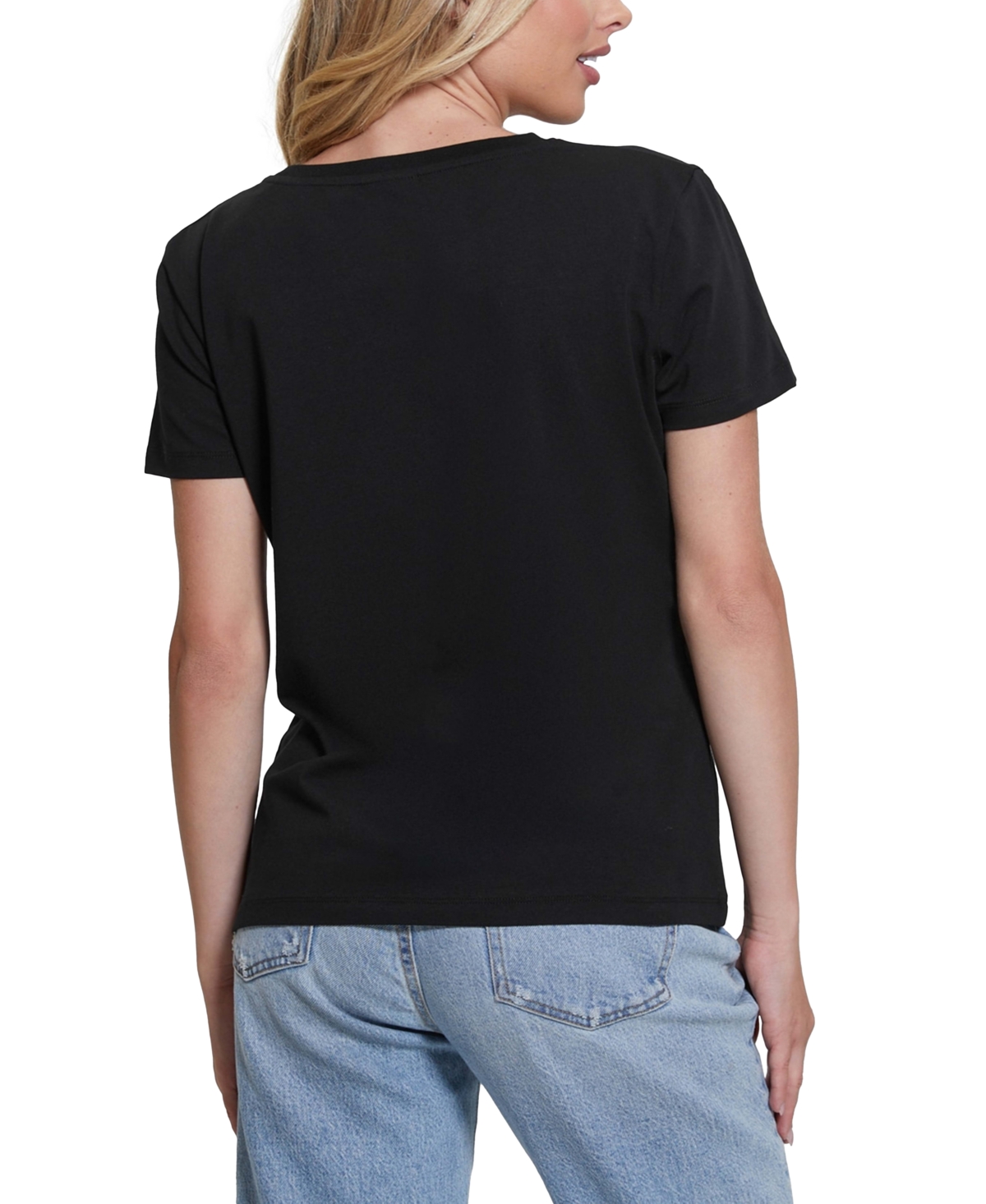 Guess Briana Embellished Logo T-shirt In Black