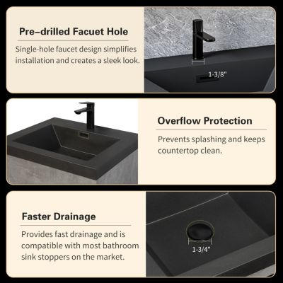 36&amp;#x22; MFC &amp; Quartz Sand Wall-Mounted Design, Soft-Close Hinges &amp; Water-Resistant Finish Bathroom Vanity