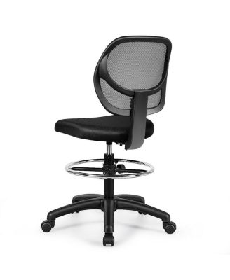 1Pc Adjustable Height Mid-Back Mesh Drafting Chair with Footrest – Ergonomic Swivel Office Chair