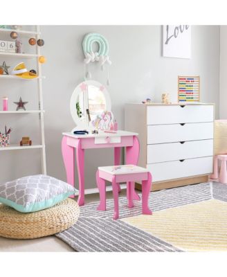 Kids Vanity Makeup Dressing Table Chair Set Wooden
