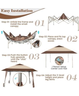 13 x 13 Feet Pop-Up Patio Gazebo with Wheels-Coffee