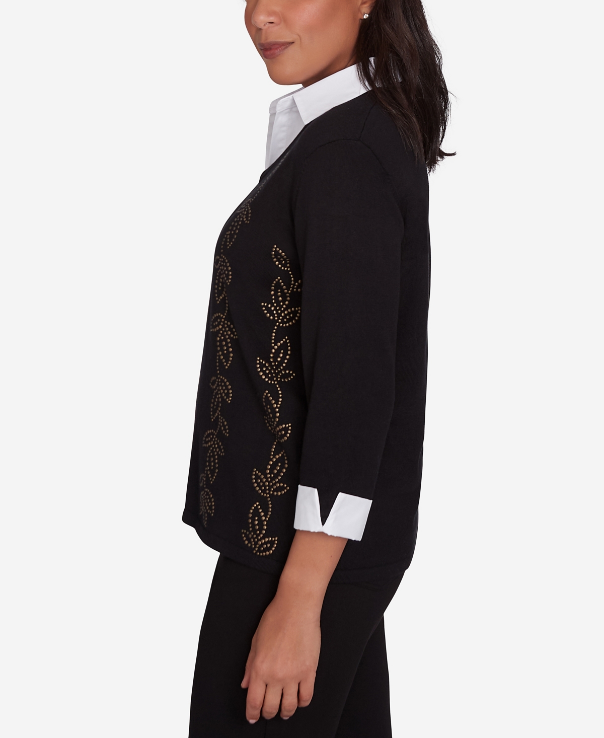 Alfred Dunner Petite Rue Rivoli Beaded Embroidered Cozy Two in One Top