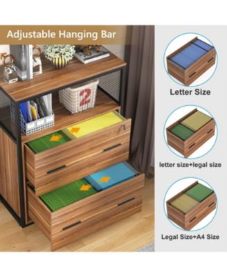 2 Drawer File Cabinet with Lock, Large Lateral Filing Cabinet for Letter/Legal / A4 Size, Wood Printer Stand with Open Storage Shelves for HomeOffice (Brown)