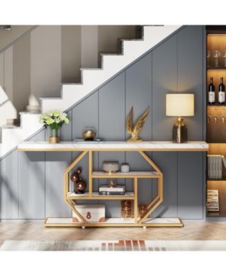 70.9 inch Extra Long Console Table, Modern Sofa Table Behind Couch with Storage, 4 Tier Entryway Accent Table for Living Room, Hallway, Entrance, Foyer