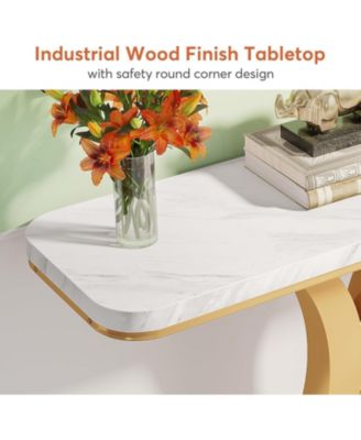 Modern Gold Console Table, 40 inch Narrow Entryway Foyer Table with Geometric Base, Rustic Hallway Accent Table for Living Room, Entrance