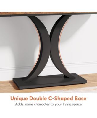 Modern Gold Console Table, 40 inch Narrow Entryway Foyer Table with Geometric Base, Rustic Hallway Accent Table for Living Room, Entrance