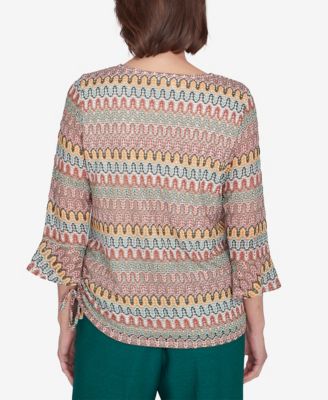 Petite Emerald Isle Spliced Texture Top with A Drawstring Hemline