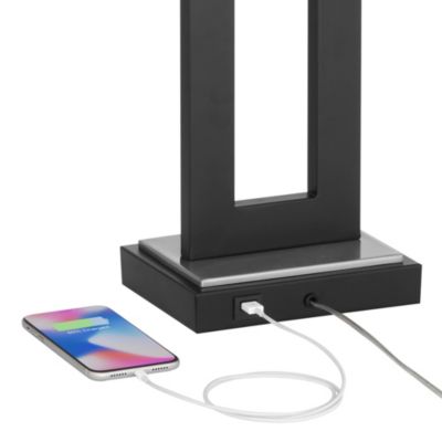 Neil Modern Rustic Table Lamp 26" High Black Metal with USB Charging Port White Rectangular Shade for Bedroom Living Room Bedside Desk