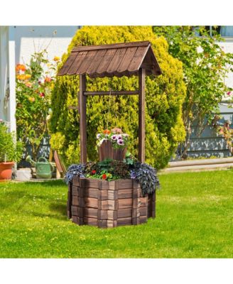Outdoor Wooden Wishing Well Bucket Flower Plants Planter Patio Garden Home Decor