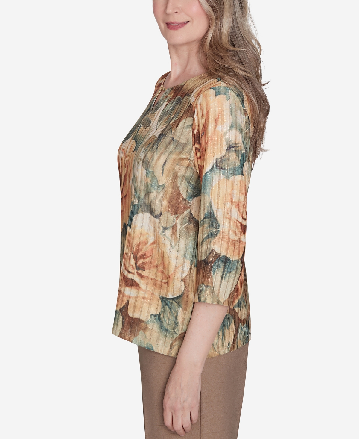 Alfred Dunner Plus Size Emerald Isle Vintage-like Floral Top In Muneutr