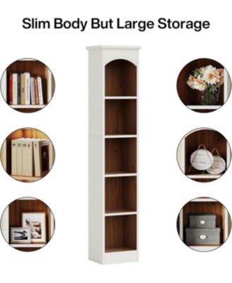 70.9" Tall Narrow Bookcase Set of 2, 5-Tier Cube Bookshelf with Storage, Modern Slim Corner Display Shelves for Home Office & Living Room