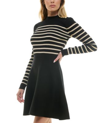 Juniors Lurex Stripe Fit & Flare Sweater Dress