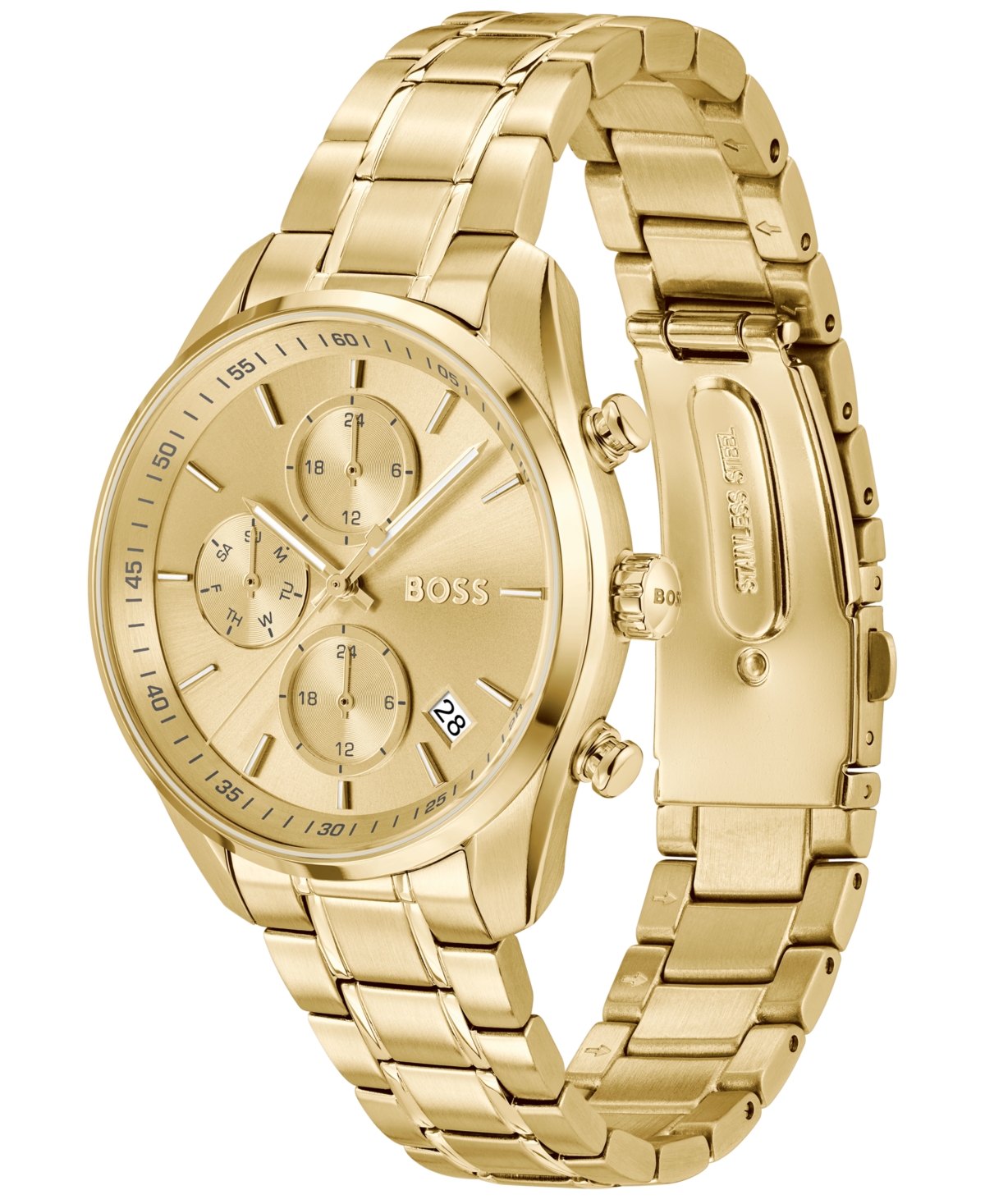 Hugo Boss Women's Grand Tour Ladies Quartz Multifunction Ionic Plated Thin Gold Steel Watch 38mm In Gold-tone