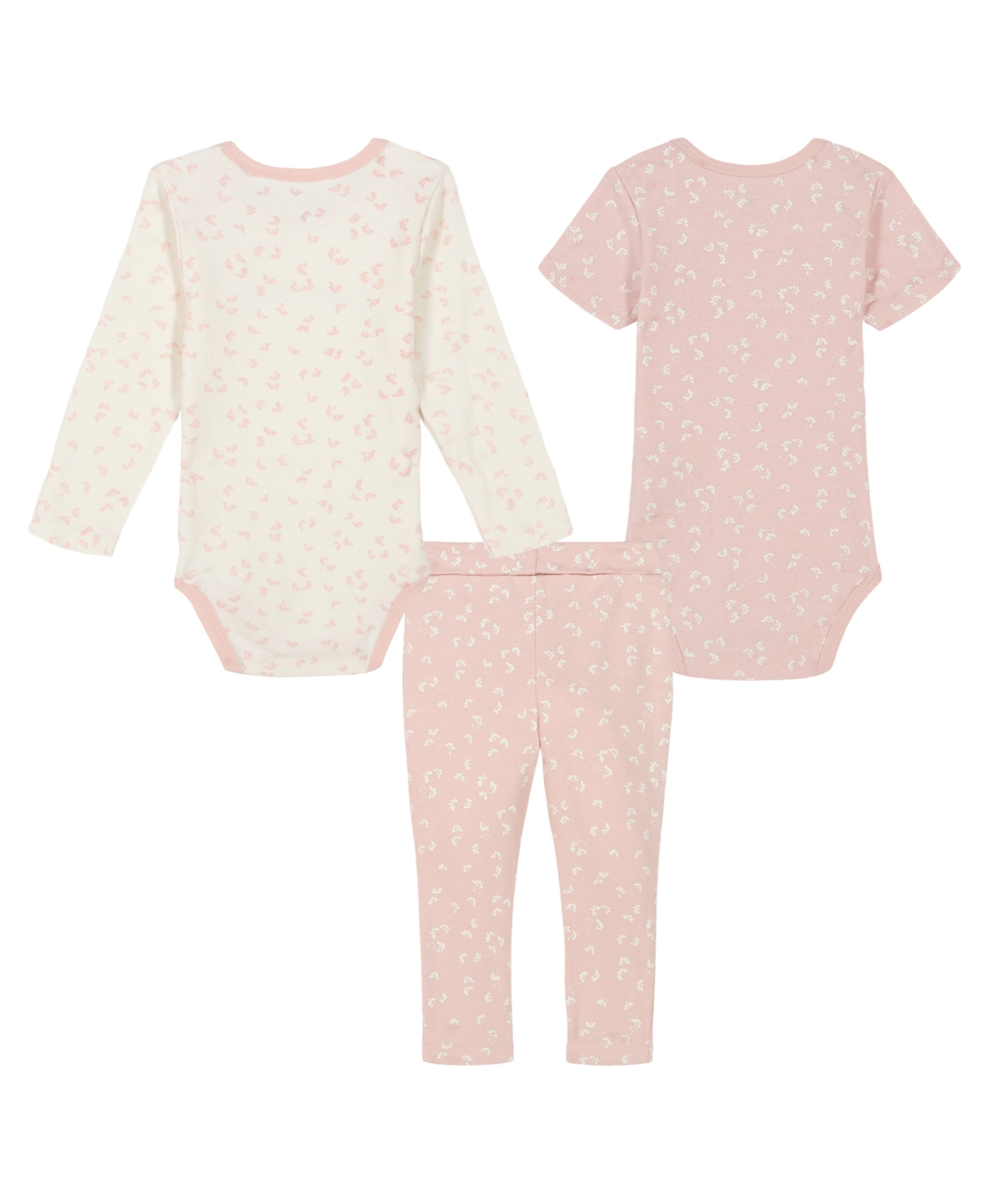 Calvin Klein Baby Girl Two-Tone Floral Set: Long Sleeve Floral Bodysuit Short Sleeve Floral Bodysuit Knit Pants