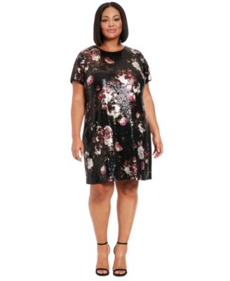 London Times - Plus Size Bloom Sequined Shift Dress