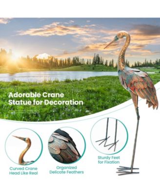 Set of 2 Crane Garden Statues Standing Metal Crane Sculptures Bird