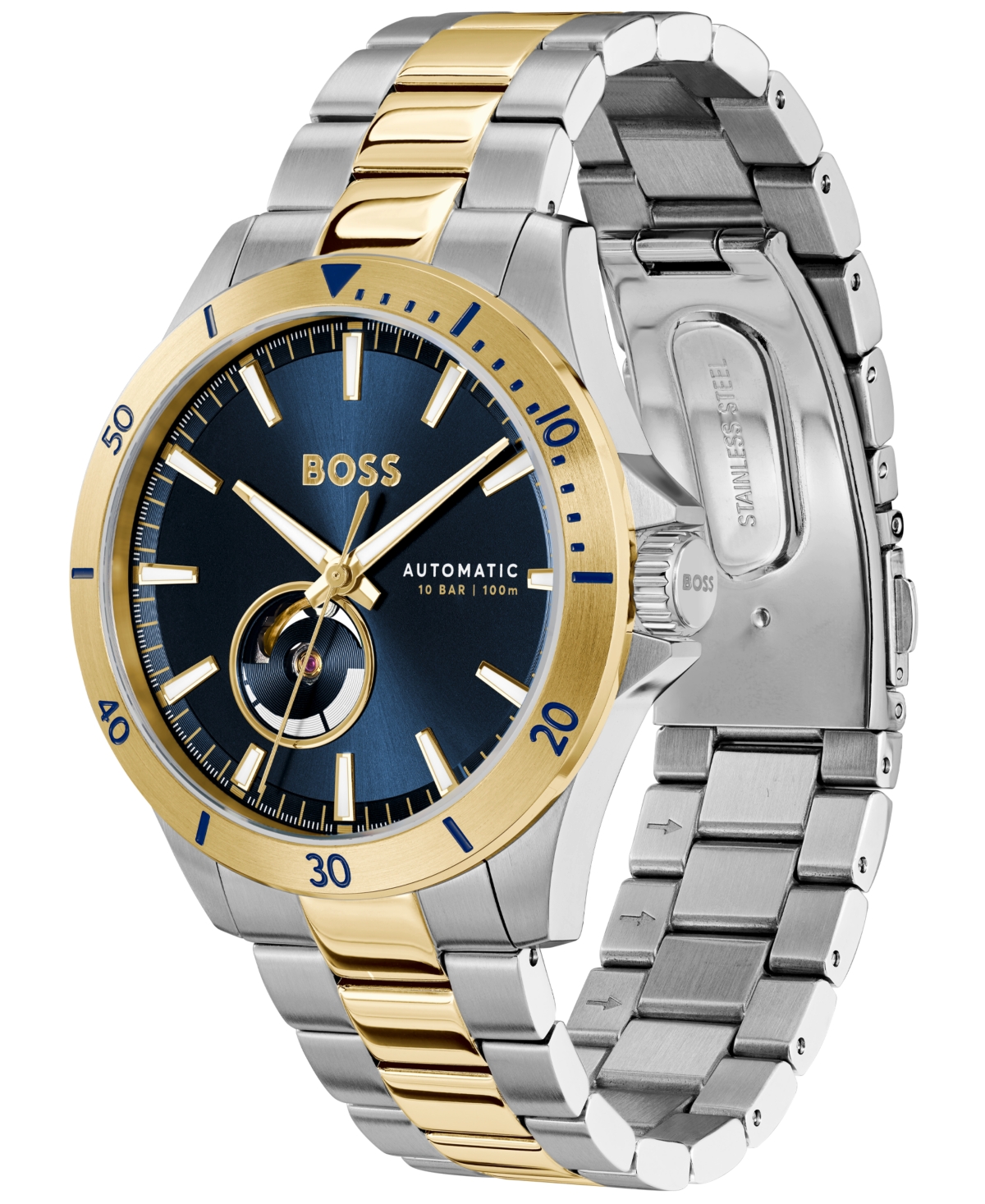 Hugo Boss Men's Troper Auto Mech-automatic Two-tone Stainless Steel Watch 43mm In Two-tone
