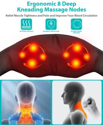 Shiatsu Neck and Shoulder Massager with Heat, 8 Deep-Kneading Nodes
