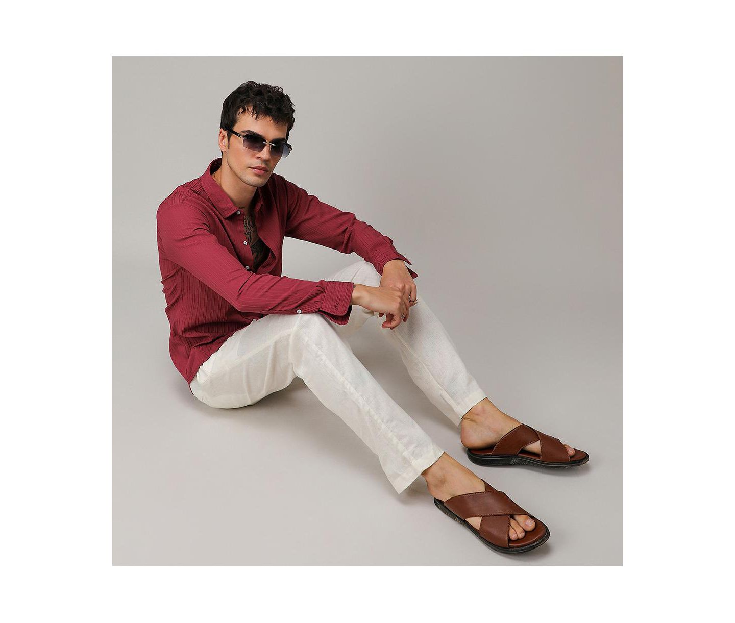 Мужская рубашка Cahoot Campus Sutra Blush Red Self-Design Striped, цвет: Красный — фото 5