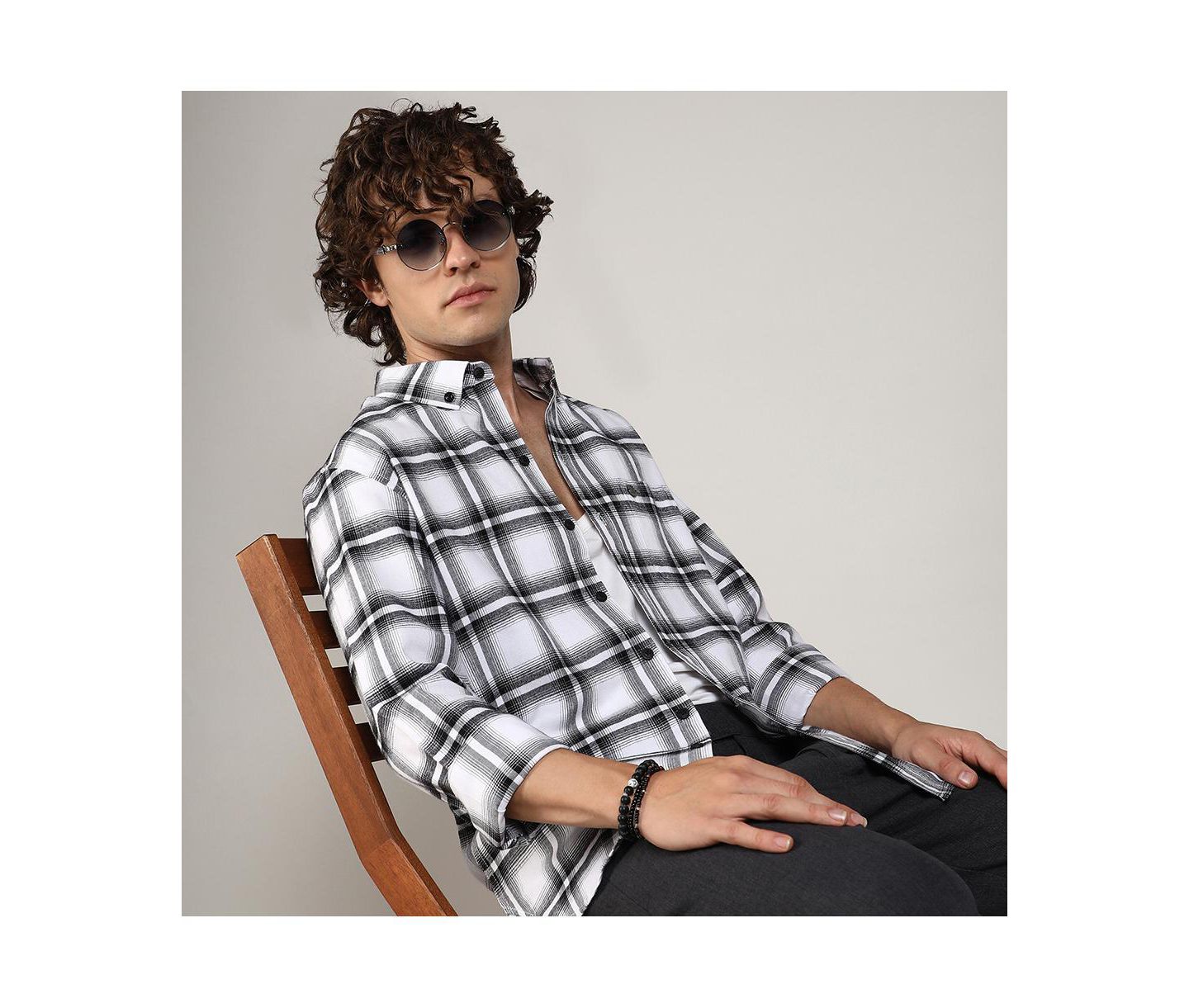 Мужская рубашка Cahoot Campus Sutra Chalk White & Midnight Black Brushed Buffalo Check, цвет: Белый — фото 8