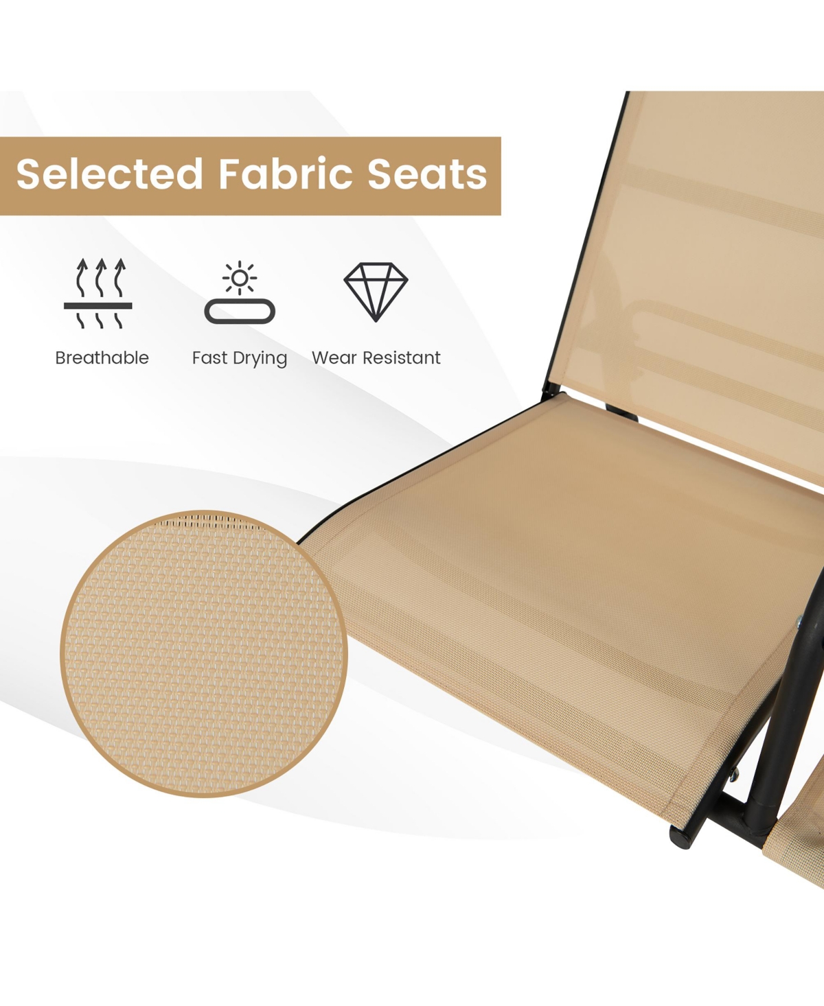 Costway 2-Seat Outdoor Patio Swing Adjustable Canopy Tempered Glass Table Top Cup Holder Beige