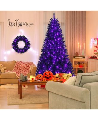 24 Inch Pre-lit Halloween Wreath with 35 Purple LED Lights