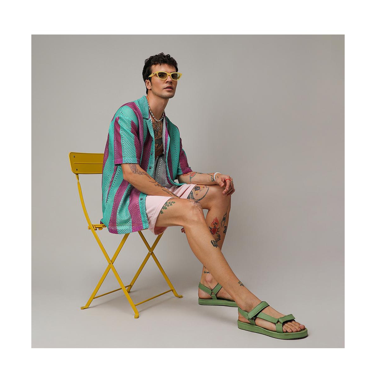 Campus Sutra Men's Mint& Plum Purple Balanced Striped Oversized Shirt - Green