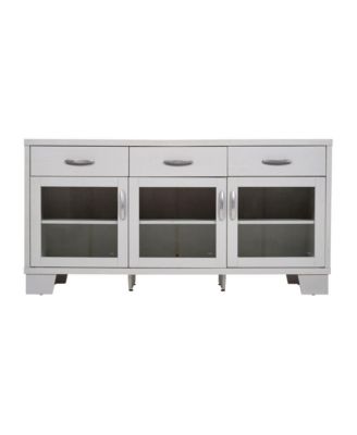 Samson Three-Drawer Engineered Wood Buffet Sideboard Cabinet With Three Tempered Glass Cabinet Doors For Dining Room/Kitchen