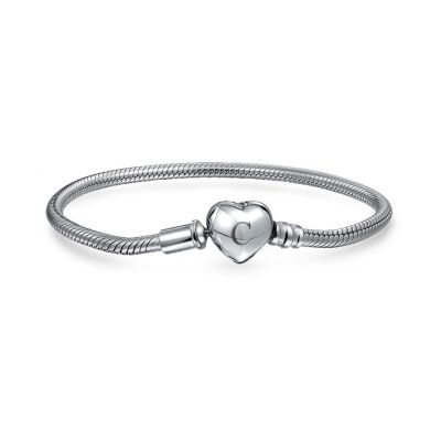 Snake Bracelet with Heart Clasp Fits European Beads 7 Inch